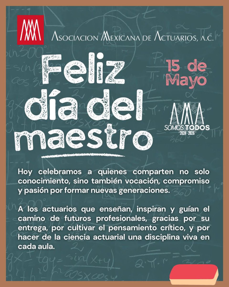 ¡Feliz día del maestro! Hoy queremos reconocer a todos aquellos actuarios que comparten su conocimiento y vocación. Su pasión y compromiso son fundamentales para formar a las nuevas generaciones 👩‍🏫👨‍🏫🎓📚📖