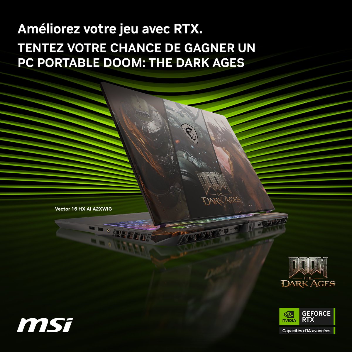 MSI France (@msifrance) on Twitter photo On vous fait gagner 3 Pc portables custom DOOM : The Dark Ages avec <a href="/NVIDIAGeForceFR/">NVIDIA GeForce FR</a> !
Pour participer :
🟢 Like + RT + commente ton meilleur souvenir sur DOOM
🟢 Maximise tes chances ici 👉 msi.gm/MSIDoomLaptop-…
📅 Fin le 30/05
#MSIRTX50 #DOOM #RTXON On vous fait gagner 3 Pc portables custom DOOM : The Dark Ages avec <a href="/NVIDIAGeForceFR/">NVIDIA GeForce FR</a> !
Pour participer :
🟢 Like + RT + commente ton meilleur souvenir sur DOOM
🟢 Maximise tes chances ici 👉 msi.gm/MSIDoomLaptop-…
📅 Fin le 30/05
#MSIRTX50 #DOOM #RTXON