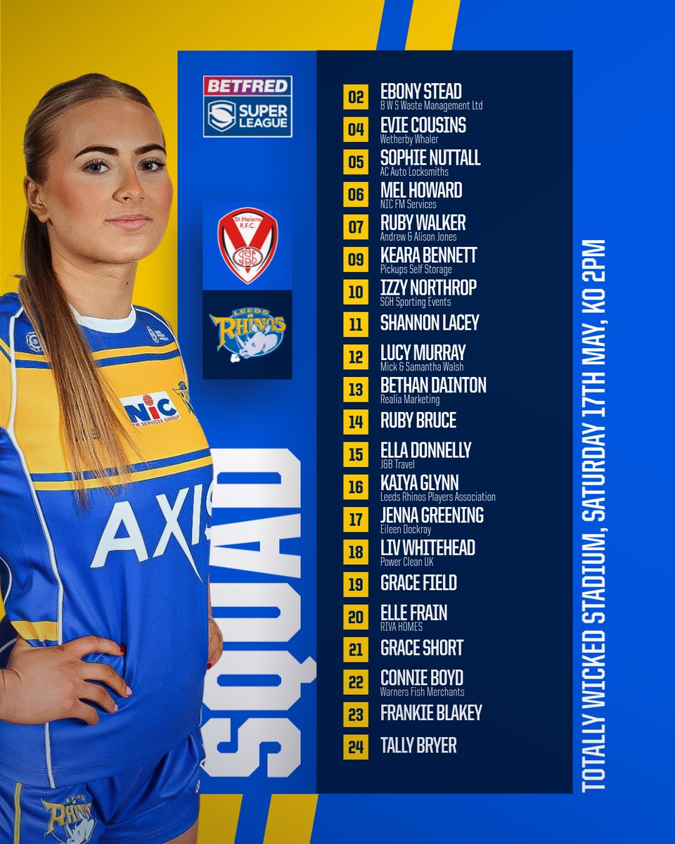 SQUAD NEWS | Leeds Rhinos Women kick off their Betfred Women's <a href="/SuperLeague/">Betfred Super League</a> season this Saturday against <a href="/Saints1890/">St.Helens R.F.C.</a>.

More: tinyurl.com/3zzudadv