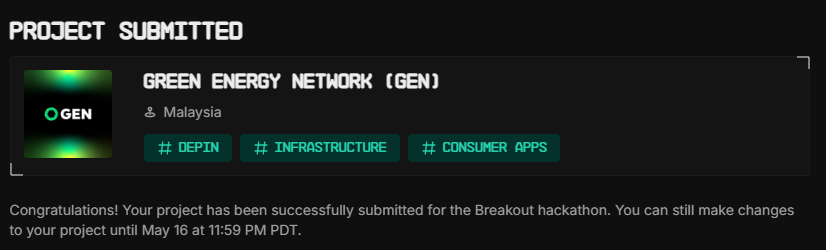 GENPowered's tweet photo. Submission in! ✅ @colosseum Breakout Hackathon
GEN is a real-world energy #DePIN infrastructure built on @Solana 
Building a DePIN-Backed Impact Investing Platform. https://t.co/3ae2gSCfkR