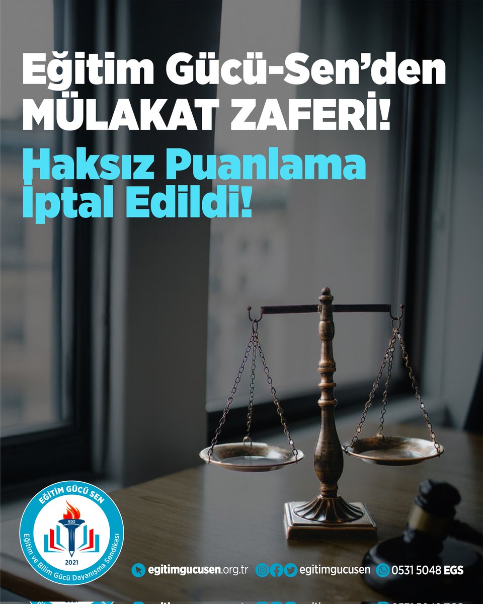 Eğitim ve Bilim Gücü Dayanışma Sendikası olarak, 2024 Sözleşmeli Öğretmen alım sürecinde mülakat mağduriyeti yaşayan bir Türkçe öğretmeni adayı adına açtığımız davayı kazandık. Sendika avukatımız Murat Alımcı’nın yürüttüğü dava sonucunda Ankara 25. İdare Mahkemesi, öğretmen