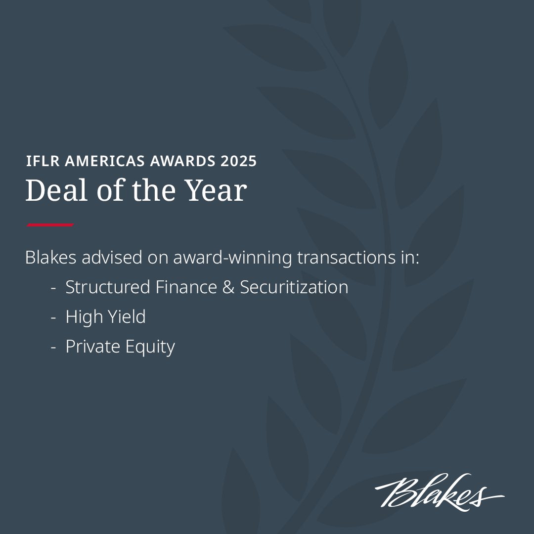 Blakes is proud to have advised on three winning deals at the 2025 <a href="/IFLR_online/">IFLR</a> Americas Awards: Structured Finance &amp; Securitization, High Yield and Private Equity Deals of the Year. Congratulations to our clients and all honourees!  

#LegalInnovation #PrivateEquity