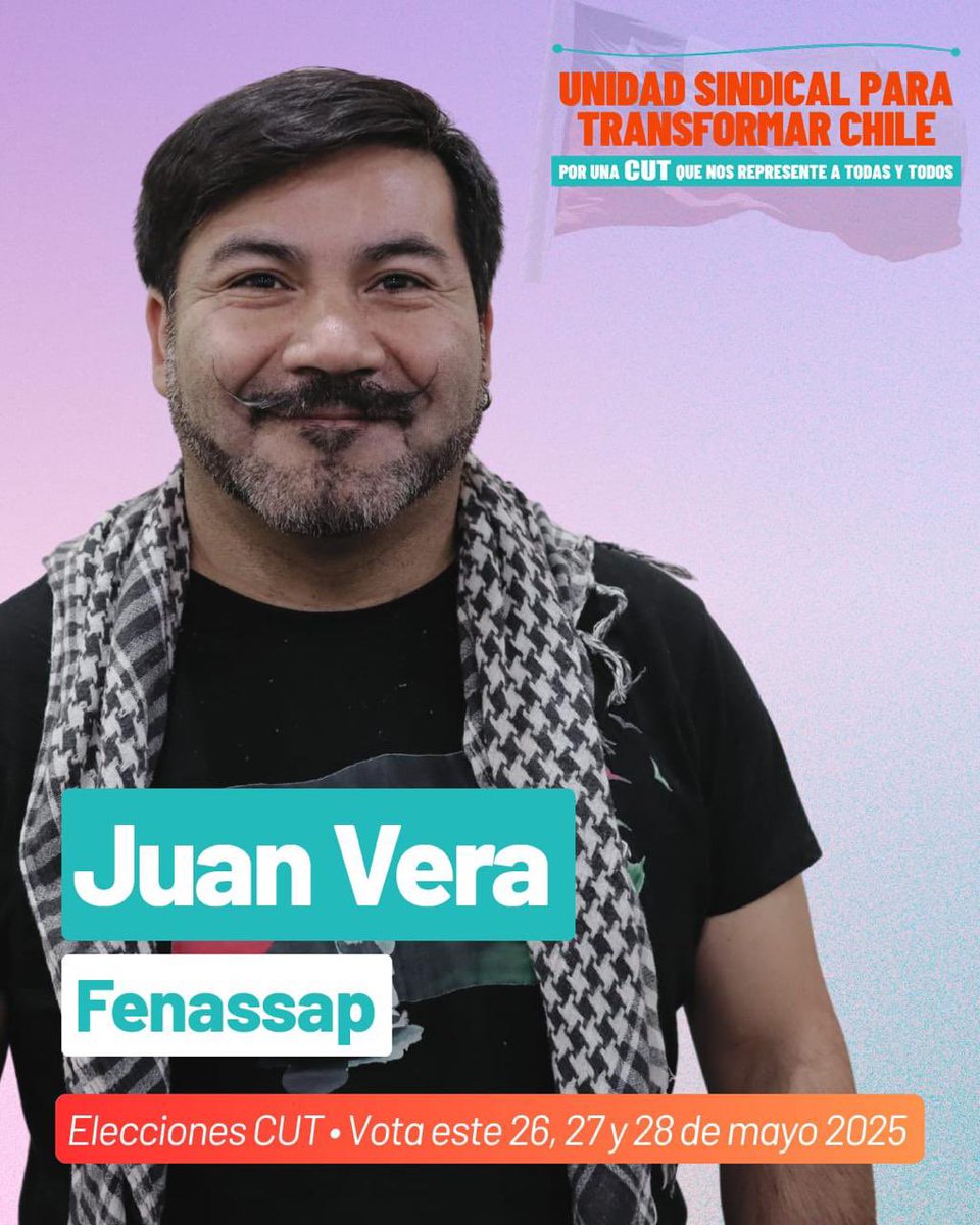 fenassap's tweet photo. 📢Este 26,27 y 28 de Mayo @fenassap postula a cargos de representación nacional en las #eleccionesCUT2025. 
✅ Vota a nuestros candidatos de la lista “Unidad Sindical para transformar 🇨🇱” 
Consejera Nac.👉Gloria Flores @gloflowers 
 Consejero Nac. (S)👉Juan Vera @SindicatoUnifi2 https://t.co/PQLef94Hqa