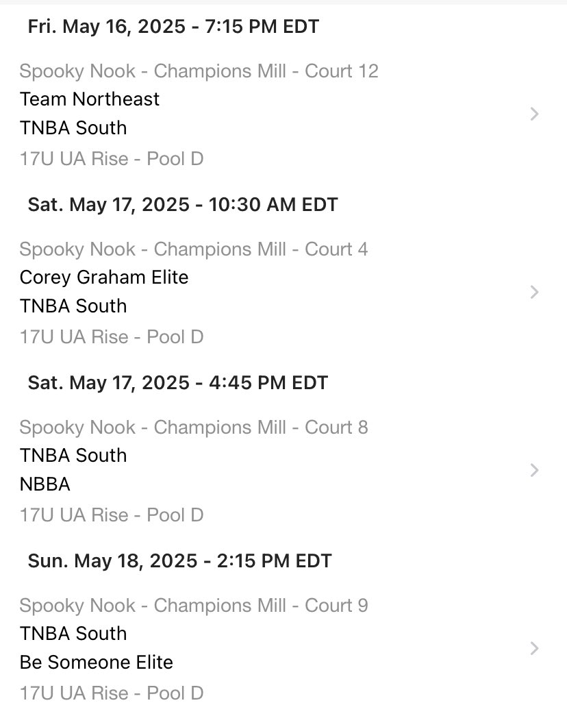TNBASouth Coach Teal (@tnbasouth) on Twitter photo TNBASouth(FL) 2026 <a href="/RiseCircuit/">UA Rise Circuit</a>
May 16-18
#0 6’4” G
<a href="/jharris13101/">Josh Harris</a>
#1 6’2” G
<a href="/showtime_lukee/">Luke McCrimon</a>
#2 6’1” G
<a href="/jordan2mason/">Jordan Mason</a>
#13 6’5” G/F
@shivaatwal
#21 6’11” C
@ikermtzzz
#24 6’5” F
@lrobertson26
#25 6’9” F
@kyle_bailey25
#30(2027) 6’1” G
@tmiller2027
#35 6’4” G
@asakohn35 TNBASouth(FL) 2026 <a href="/RiseCircuit/">UA Rise Circuit</a>
May 16-18
#0 6’4” G
<a href="/jharris13101/">Josh Harris</a>
#1 6’2” G
<a href="/showtime_lukee/">Luke McCrimon</a>
#2 6’1” G
<a href="/jordan2mason/">Jordan Mason</a>
#13 6’5” G/F
@shivaatwal
#21 6’11” C
@ikermtzzz
#24 6’5” F
@lrobertson26
#25 6’9” F
@kyle_bailey25
#30(2027) 6’1” G
@tmiller2027
#35 6’4” G
@asakohn35