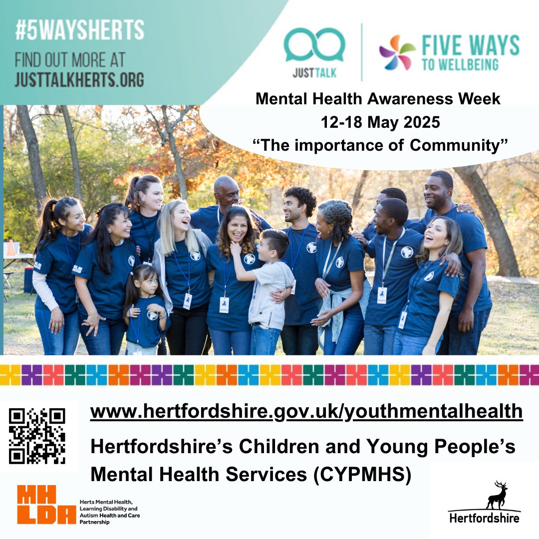 2025 #MentalHealthAwarenessWeek is focused on power of community. Strong social connections give us a sense of purpose &amp; belonging + safety/support in hard times. Find useful self-help tips for building/improving relationships + links to Herts services: buff.ly/3CrWsPh