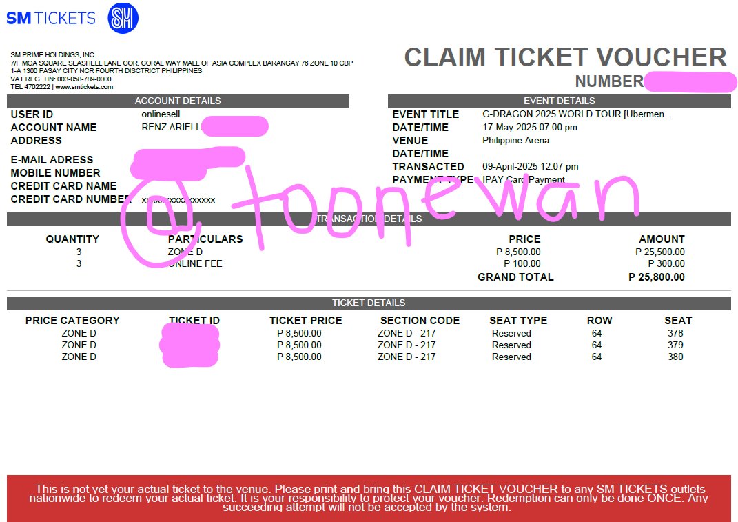 toonewan's tweet photo. WTS LFB Gdragon Ubermensch in Bulacan

3 tickets
Zone D 217

DISCOUNTED 6k each

Meetup Cubao area tomorrow or at PH arena on May 17 https://t.co/B882JQafOB