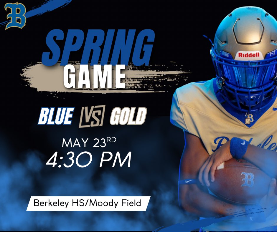 Berkeley Football (@berkeleystagsfb) on Twitter photo 🚨🚨Our spring game on 5/23 has been moved up to a 4:30 start🚨🚨
Our spring game will be 4:30pm-6pm.
See you there!
#betteratberkeley #4theB
<a href="/StagsRecruiting/">Stags Football Recruiting</a> 🚨🚨Our spring game on 5/23 has been moved up to a 4:30 start🚨🚨
Our spring game will be 4:30pm-6pm.
See you there!
#betteratberkeley #4theB
<a href="/StagsRecruiting/">Stags Football Recruiting</a>