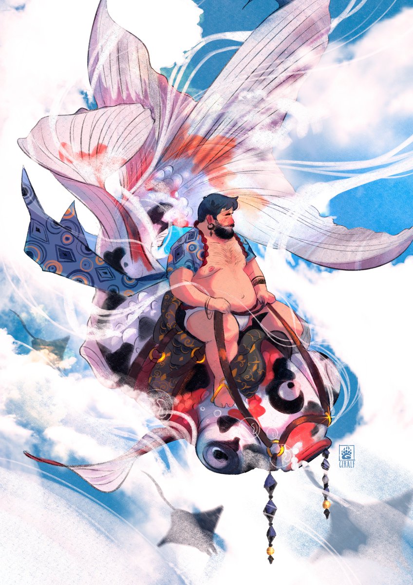 Artist! Show me an old piece that you still feel proud of 💙
Mine is this dreamy guy riding a koi fish 🐟✨