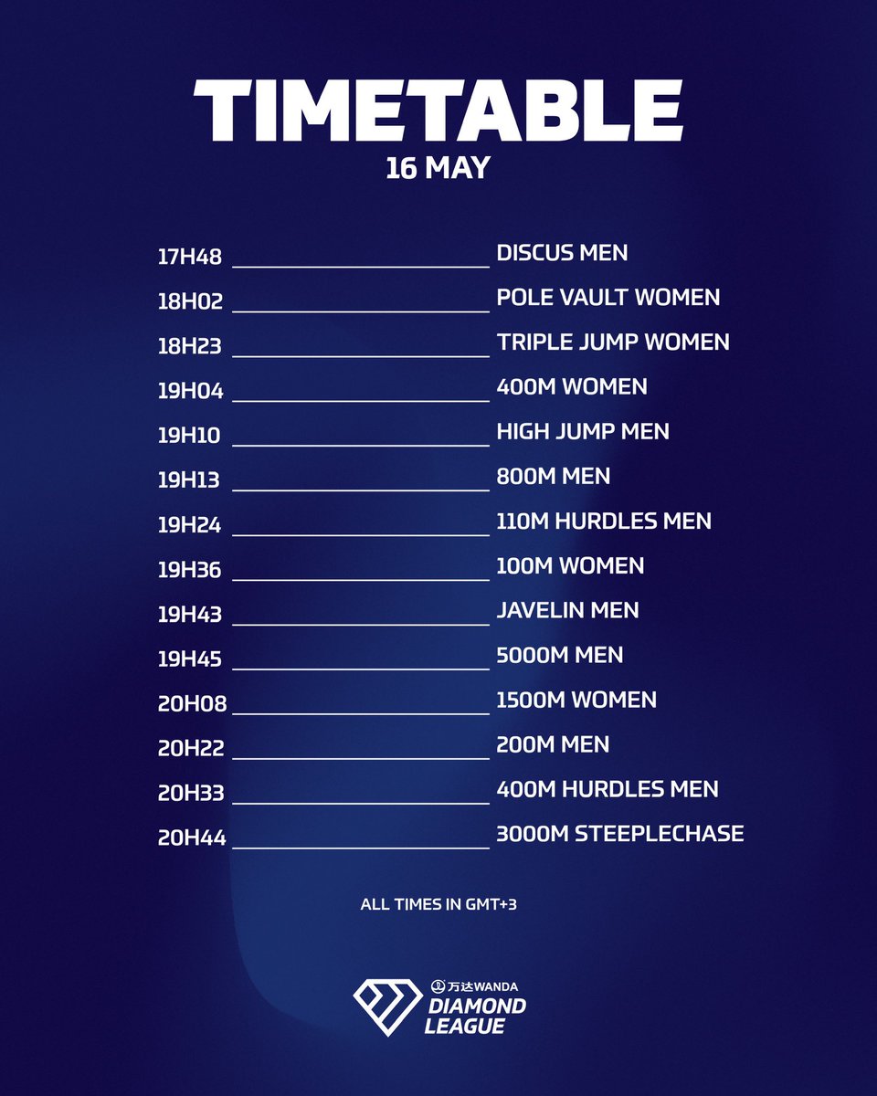 All eyes on #DohaDL tomorrow 💎

📺 Full preview and broadcast info now available on diamondleague.com.

Tune in tomorrow from 18:00 GMT+2 🇲🇨(19:00 GMT+3 🇶🇦) to catch all the action!

#DiamondLeague <a href="/Diamond_League/">Wanda Diamond League</a> 

📷 @danvernonphoto