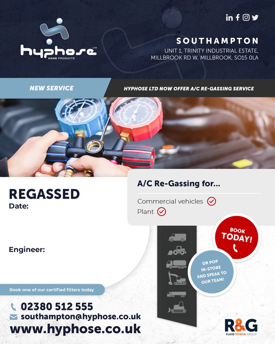 Hyphose Ltd (@hyphose) on Twitter photo The forecast is looking great, is your air conditioning in your commercial vehicles and plant up to scratch? ☀️🌡️
If you’ve got warm air coming out of those vents. You need a specialist to re-gas it for you.
Get in touch:
📞 02380 512 555
📧 southampton@hyphose.co.uk The forecast is looking great, is your air conditioning in your commercial vehicles and plant up to scratch? ☀️🌡️
If you’ve got warm air coming out of those vents. You need a specialist to re-gas it for you.
Get in touch:
📞 02380 512 555
📧 southampton@hyphose.co.uk
