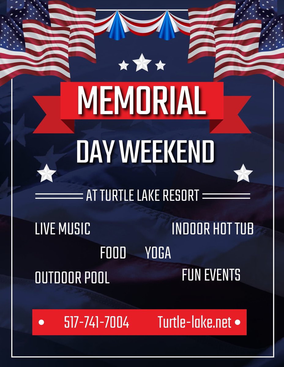 Have plans for Memorial Day weekend? Take the time to visit one of our clubs, like Turtle Lake Resort 🇺🇸💙🐢
