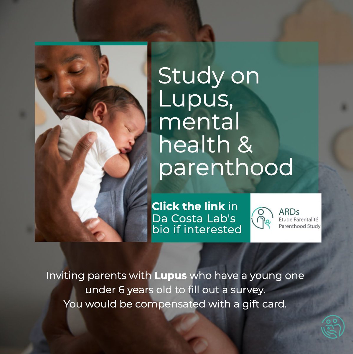 Are you a parent living with autoimmune arthritis? Researchers want to hear from you.

30–40 min survey
$15 gift card
Optional follow-up interview
Must be 18+, have a child under 6, and live with an ARD.

Learn more: ARDs-Parenthood.ca

#Lupus #RheumatoidArthritis