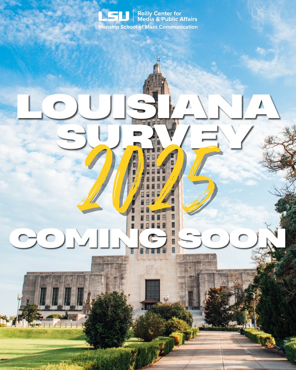Reilly Center (@reillycenter) on Twitter photo It’s that time of year again! Stay tuned for the release of the 2025 Louisiana Survey to see what residents think about crime, education, energy and the future of our state.
<a href="/ManshipSchool/">LSU Manship School of Mass Communication</a> #LALege #LAGov It’s that time of year again! Stay tuned for the release of the 2025 Louisiana Survey to see what residents think about crime, education, energy and the future of our state.
<a href="/ManshipSchool/">LSU Manship School of Mass Communication</a> #LALege #LAGov