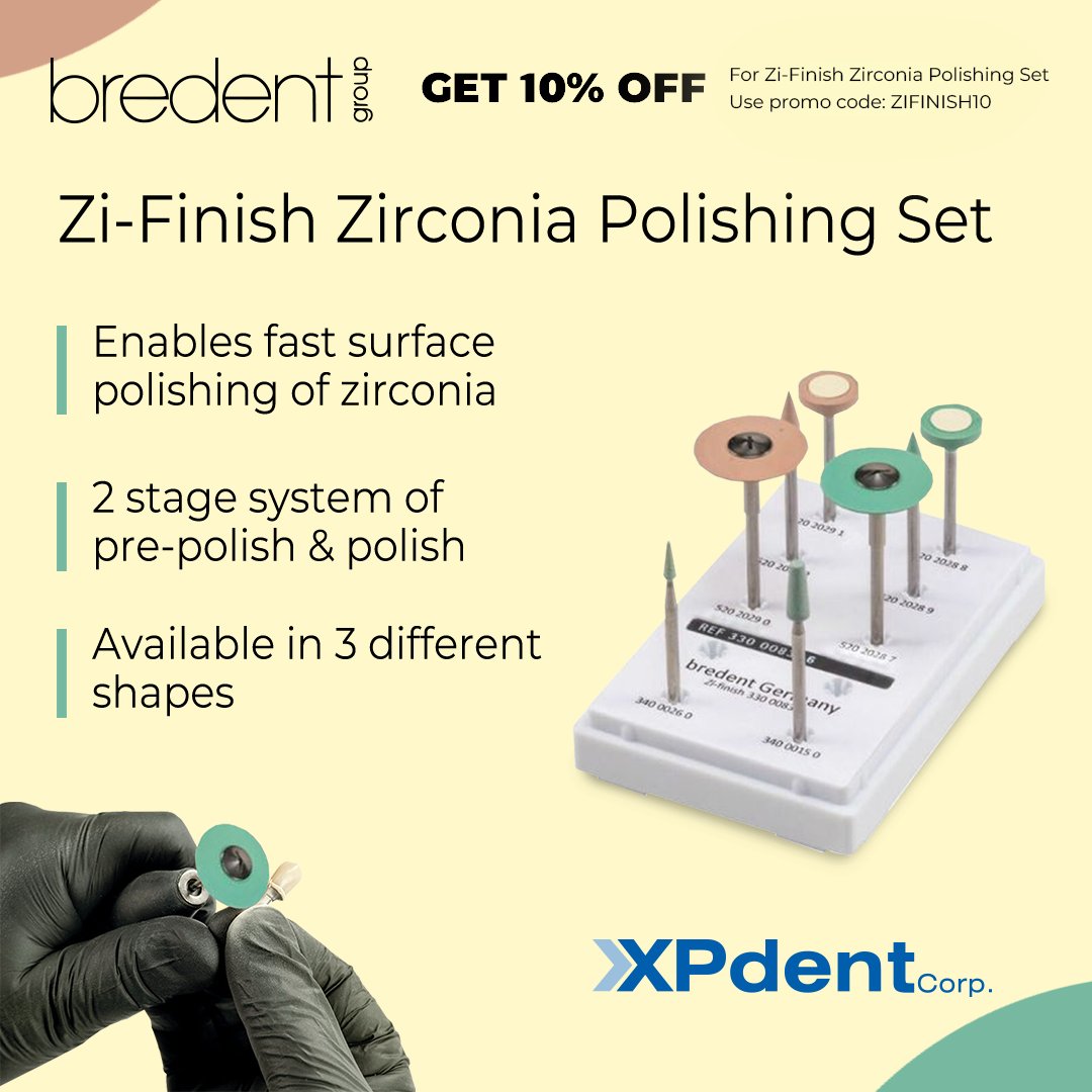 xpdent's tweet image. Bredent Zi-Finish Zirconia Polishing Set ✨🦷

The new Zi-Finish range makes surface polishing on zirconia much simpler. ✅

📣 Get 10% OFF for a limited time! 🏷

Shop online now 👇
xpdent.com/zi-finish-zirc…

#xpdent #bredent #bredentgroup #dentalpolishing