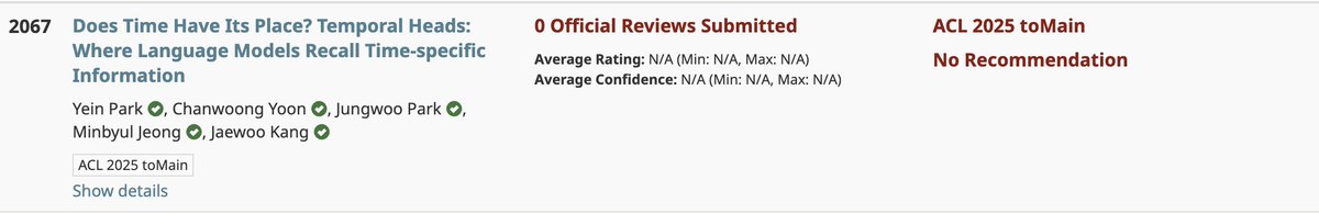 parkyein522's tweet photo. 🔥We are on fire!🔥
Hot on the heels of many interests at #ICLR2025, our work, "Does Time Have Its Place? Temporal Heads: Where Language Models Recall Time-specific Information," has been accepted to ACL 2025 Main Conference!

Looking forward to see in Austria! 🇦🇹
#ACL2025 https://t.co/gzCNbSZDRM