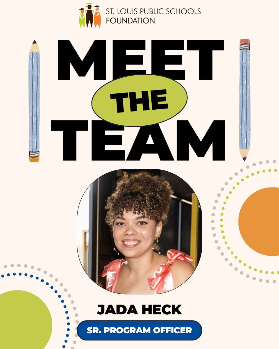 StlEdFund's tweet image. Jada joined the SLPSF team in 2022 after graduating with a Master of Social Work from WashU. Her work primarily focuses on advancing programs aligned with our three priority areas: Health, Wellness &amp;amp; Safety; PreK-8th Grade Literacy; &amp;amp; 6th-12th Grade Post-Secondary Opportunity.
