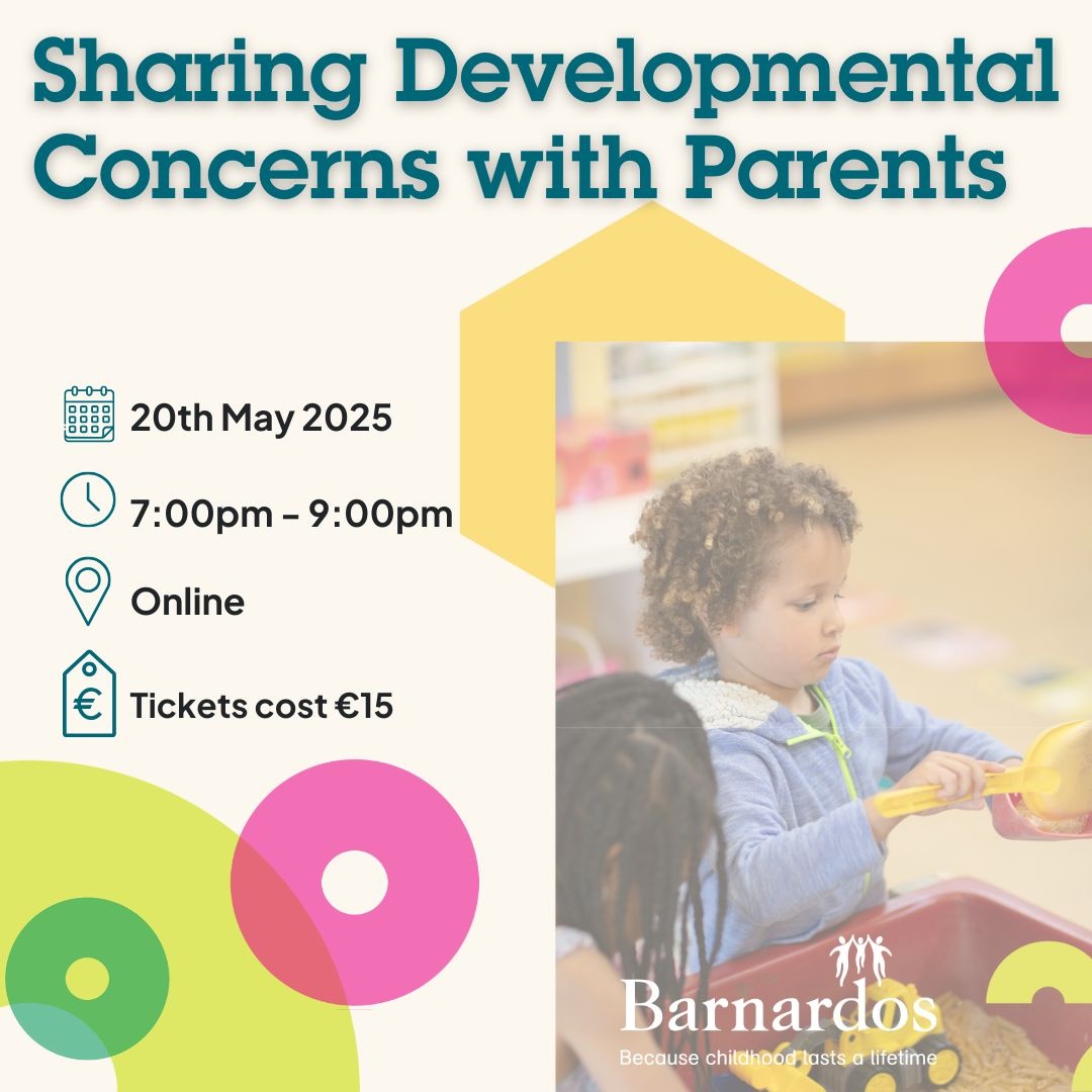 BetterStart_Irl's tweet image. Barnardos upcoming webinar:
Sharing Developmental Concerns with Parents
May 20th at 7pm
Book your place here:
barnardos.ie/events/sharing…