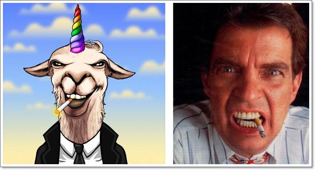 Looking through my forgotten NFTs and this one made me smile. He always reminded me of Morton Downey Jr. 😂 I can't be the only one still holding a <a href="/lallamapic/">La Llama Politically Incorrect Club</a> lol. Drop yours below...if you dare. 🫢