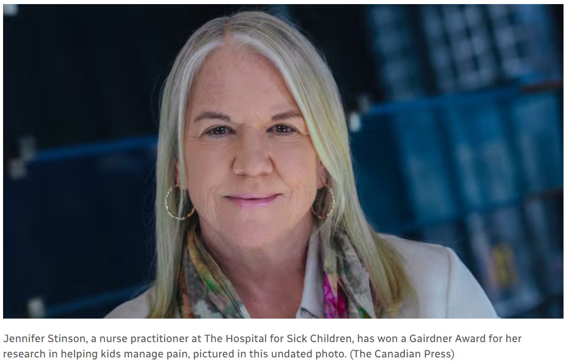 The <a href="/GairdnerAwards/">Gairdner Foundation</a> Foundation says <a href="/DrJenStinson/">Dr. Jennifer Stinson</a>  is the first nurse to receive one of the prestigious awards it hands out annually to recognize scientists who contribute to human health around the world via <a href="/nicireland_news/">Nicole Ireland</a> cbc.ca/news/health/ga…