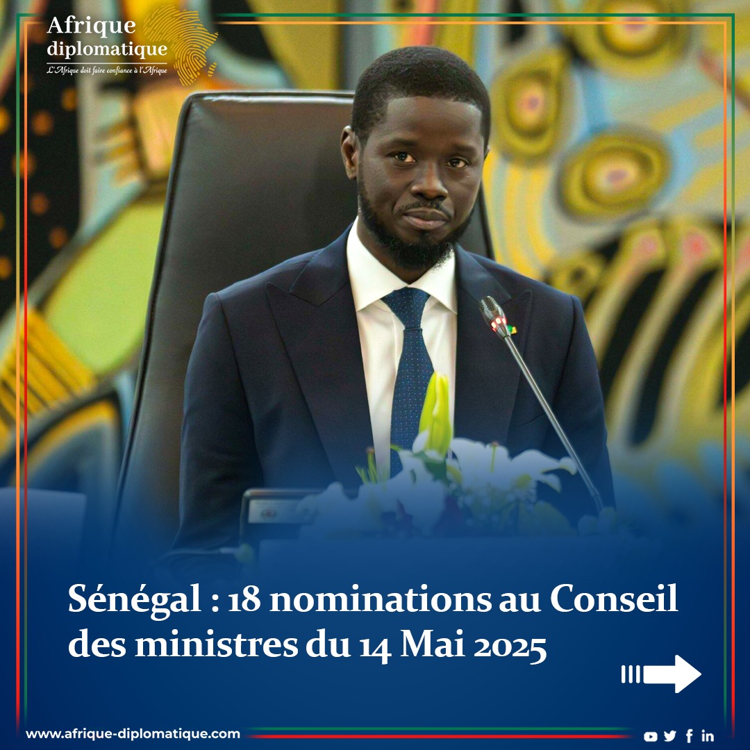 AFRIQUEDIPLOMAT's tweet image. Le #Conseildesministres #sénégalais du 14 mai 2025 marque un tournant avec 18 #nominations touchant plusieurs secteurs clés : #cybersécurité, #enseignementsupérieur, #numérique, #santé, gouvernance territoriale, #agriculture, #finances et transports.