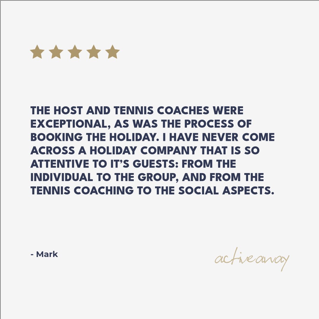 "The host and tennis coaches were exceptional." 🌟

Mark praises our attentive service from booking to social activities. We're thrilled to provide such memorable experiences! 😊

trustpilot.com/reviews/66f981…

#ActiveAway #TennisHolidays