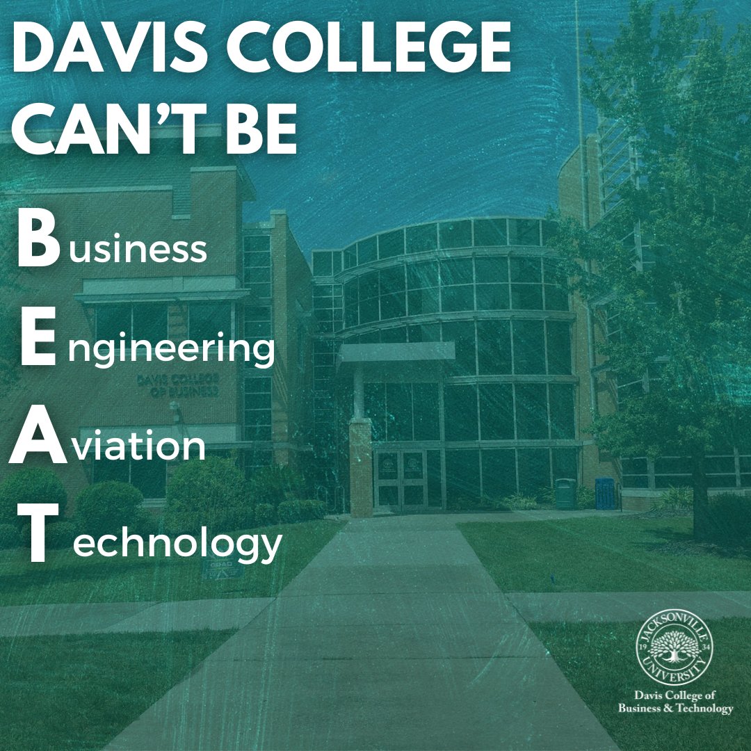 From business and engineering to aviation and technology — the Davis College of Business and Technology at Jacksonville University is where innovation meets excellence. There's no place like it!