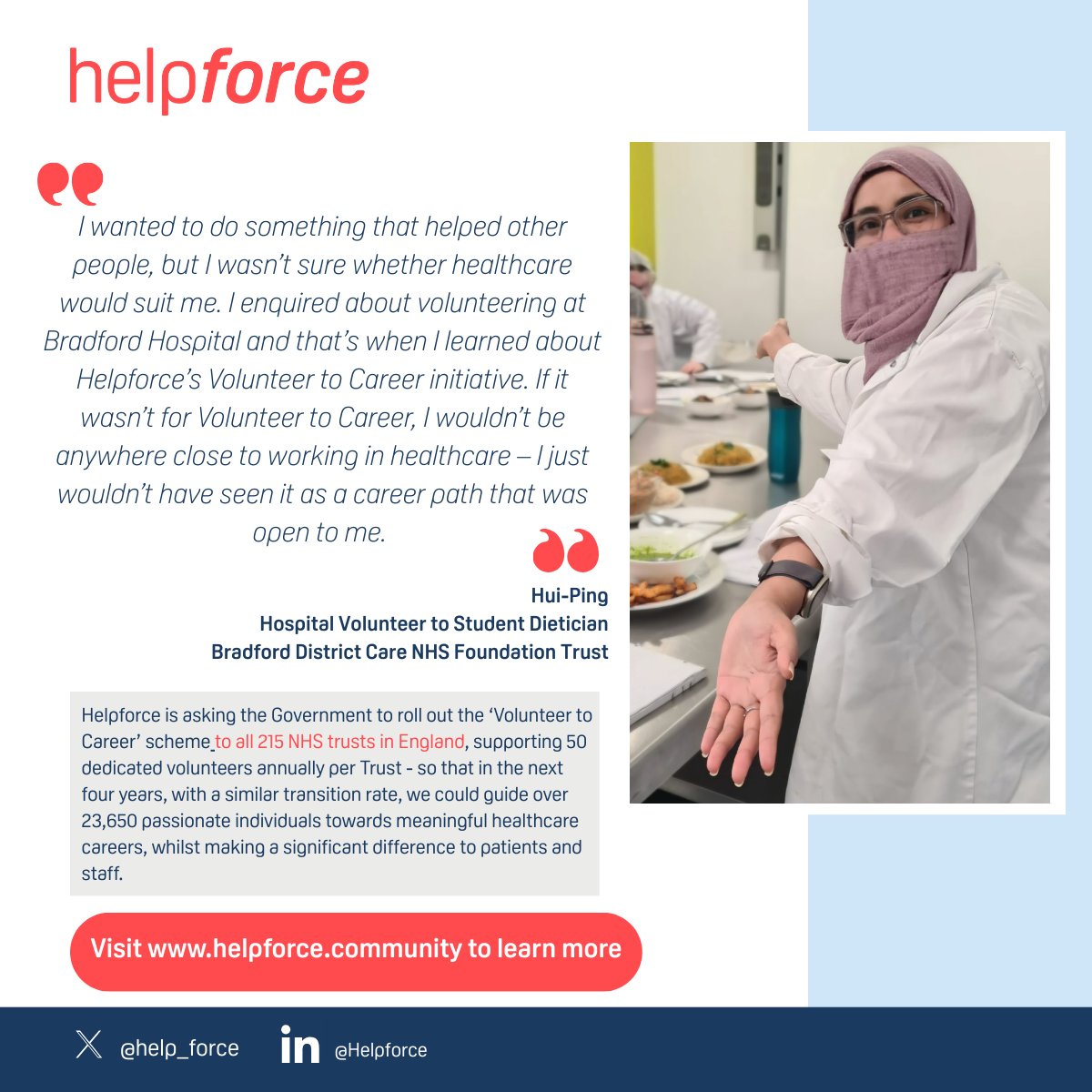 Helpforce (@help_force) on Twitter photo Mahmuda's Volunteer to Career path <a href="/BDCFT/">BDCFT NHS</a> from debt collection to dietetics shows volunteering's transformative power! Now in her final year at university, she's set to become a paediatric dietician. helpforce.community/connecting/new…
#VolunteerToCareer #DiverseWorkforce #NHS10YearPlan Mahmuda's Volunteer to Career path <a href="/BDCFT/">BDCFT NHS</a> from debt collection to dietetics shows volunteering's transformative power! Now in her final year at university, she's set to become a paediatric dietician. helpforce.community/connecting/new…
#VolunteerToCareer #DiverseWorkforce #NHS10YearPlan