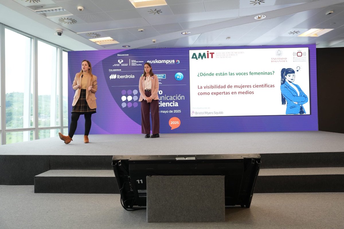 PatrixDQV's tweet photo. Nuestra ponencia @patrixdqv y @LauraRodri9 del estudio EXPERTAS, sobre la presencia de las mujeres como fuente en ciencia y tecnología en los medios #GéneroYcom25
@GeneroyCom
@OCA_usal 
👥Organiza: @katedraeus @euskampus 🤝Colabora: @iberdrola @gobiernovasco @eitbNoticias https://t.co/HVkgCJedq7