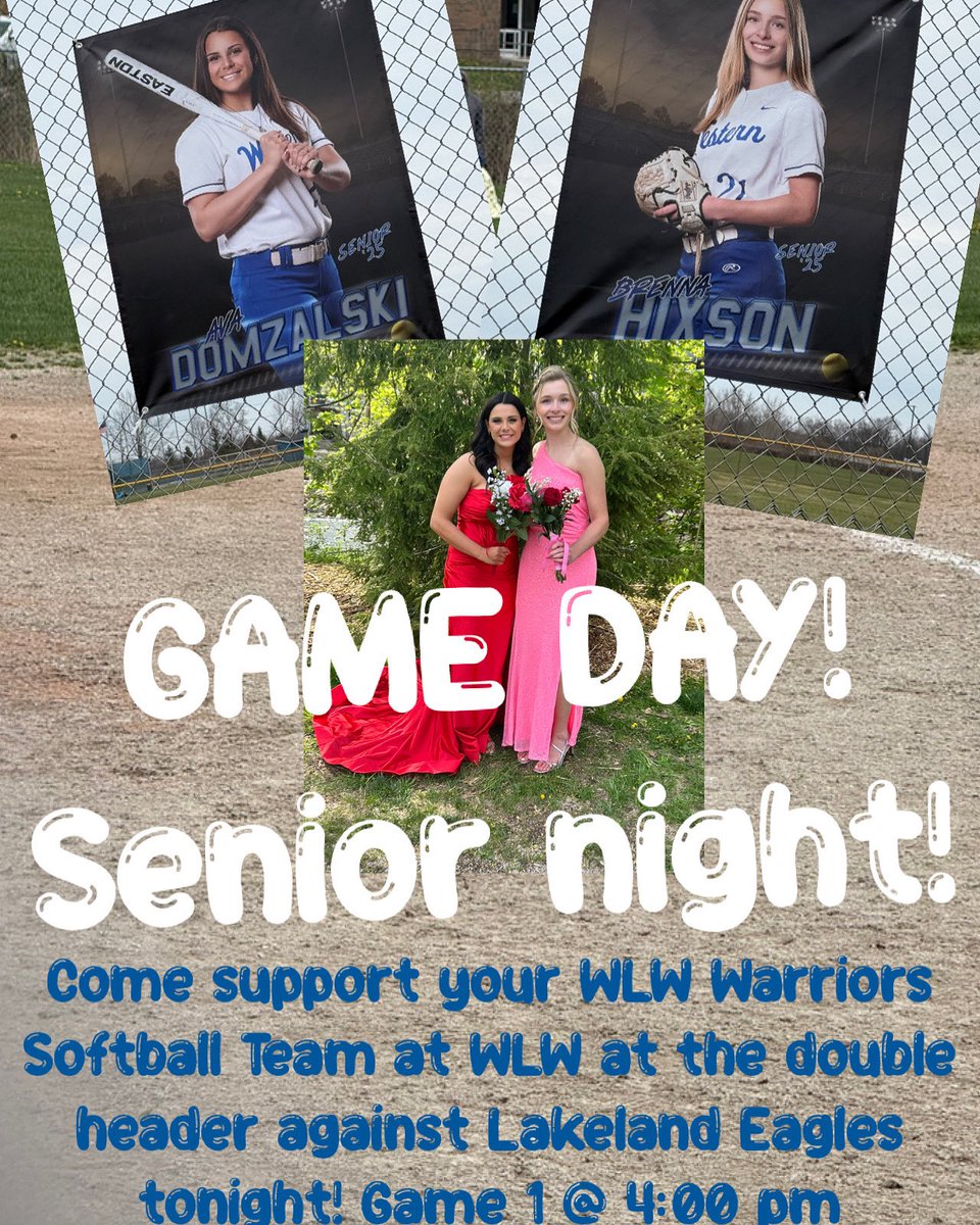 Come support your WLW Warriors Softball Team at WLW at the double header against Lakeland Eagles tonight! Game 1 @ 4:00 pm Go Warriors! 💙🥎🩶🥎 #wlwsoftball #warriorssoftball #wlwathletics