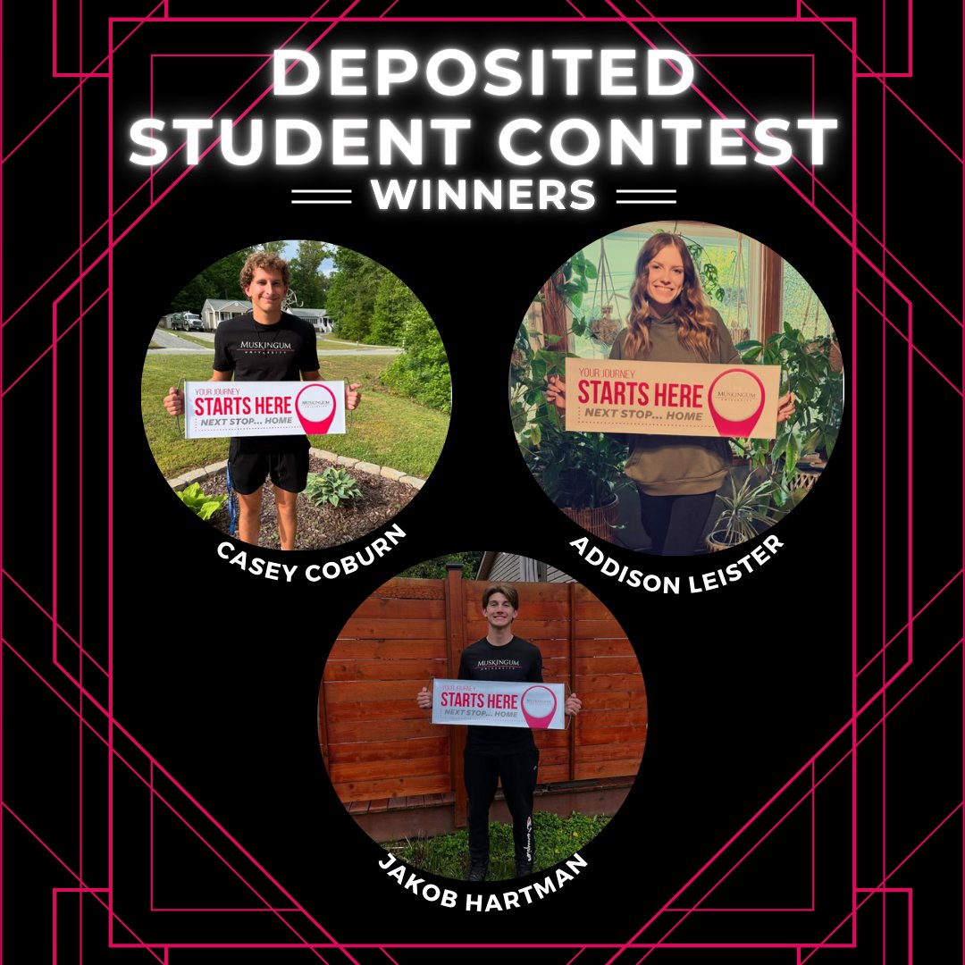 CONGRATULATIONS to our Deposited Student Contest winners!!🥳
Thank you to everyone who participated! We love that you all wanted to show off your Muskie Pride!✨
See you in August!
#MuskieIsHome 
#MyMuskieJourney