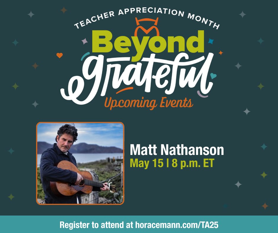 Matt Nathanson is stopping by tonight with a special concert just for you! Join us as the “Come on Get Higher” artist performs to help you unwind, relax and get ready for summer. Register for this event and see the rest of our Beyond Grateful schedule at horacemann.com/TA25