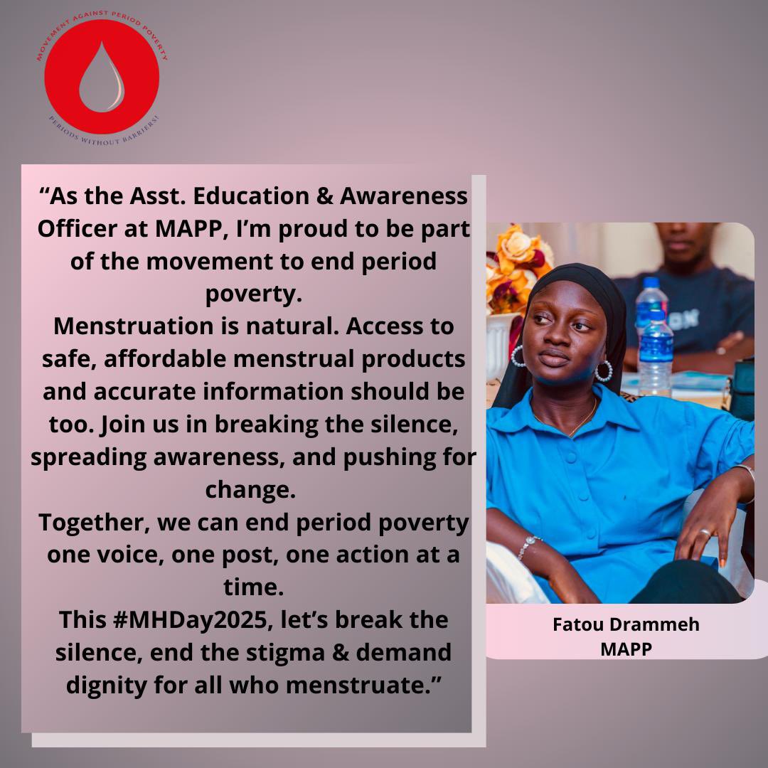 Proud to be part of the movement to end period poverty at MAPP.
Menstruation is natural—access to products &amp; info should be too.
This #MHDay2025, let’s break the silence, end the stigma &amp; demand dignity.
One voice, one post, one action at a time.
#EndPeriodPoverty