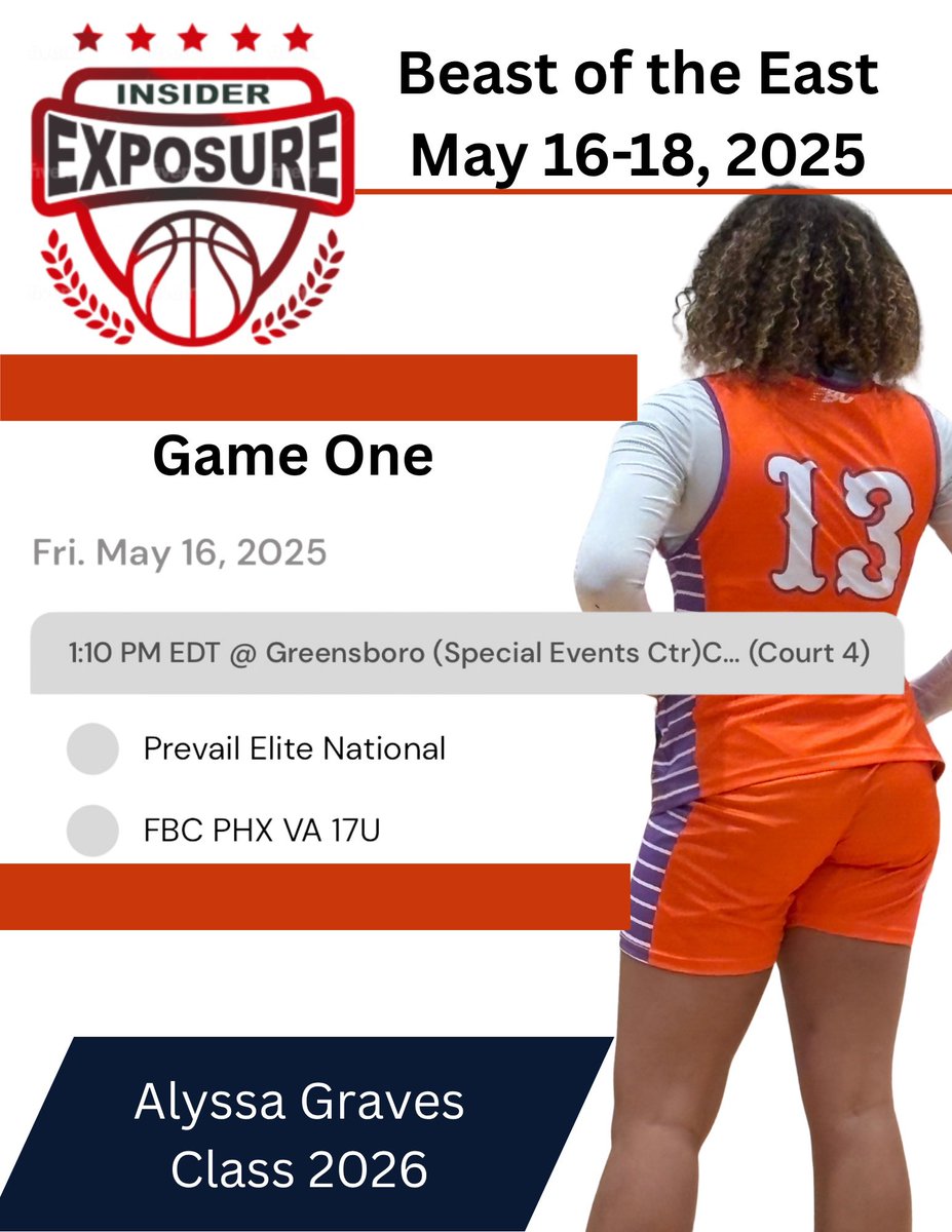 Alyssa Graves (@aghoops2026) on Twitter photo ‼️ Friday tipoff at the <a href="/InsiderExposure/">InsiderExposure</a> Beast of the East tournament with my 17U FBC Phoenix VA squad ‼️ (game moved to 1:10pm) #wbb #tipoff #aau
<a href="/LadyPhoenixBas/">Lady Phoenix Basketball</a> <a href="/MMBR_CoachGBell/">Major Movez Basketball Review #MMBR</a> <a href="/JasonNiblett3/">Ja’La Niblett</a> <a href="/FredrickCannon1/">Fredrick Cannon</a> <a href="/AscensionSport1/">AscensionSport1</a> <a href="/mikemillsnc/">Mike Mills WBB College Recruiting</a> <a href="/youngstunna336/">Coach Chris</a> ‼️ Friday tipoff at the <a href="/InsiderExposure/">InsiderExposure</a> Beast of the East tournament with my 17U FBC Phoenix VA squad ‼️ (game moved to 1:10pm) #wbb #tipoff #aau
<a href="/LadyPhoenixBas/">Lady Phoenix Basketball</a> <a href="/MMBR_CoachGBell/">Major Movez Basketball Review #MMBR</a> <a href="/JasonNiblett3/">Ja’La Niblett</a> <a href="/FredrickCannon1/">Fredrick Cannon</a> <a href="/AscensionSport1/">AscensionSport1</a> <a href="/mikemillsnc/">Mike Mills WBB College Recruiting</a> <a href="/youngstunna336/">Coach Chris</a>
