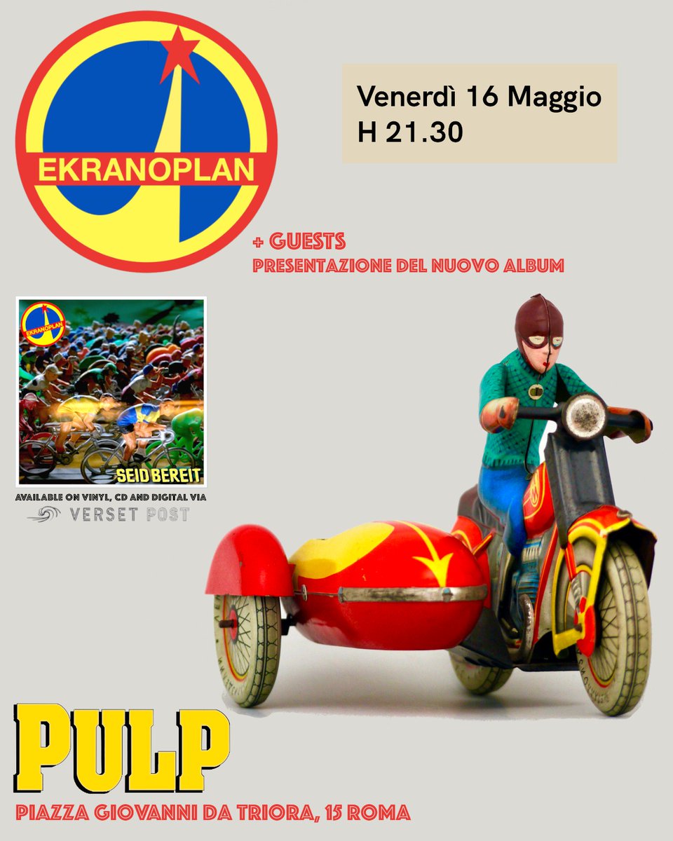 I'm delighted to announce that I'll be joined on stage by my pals Ntenda Damas of <a href="/giuda/">GIUDA</a> Fabrizio Mazzuccato of Atomium and Alessandro Gamba of Mouth of Indifference 

Ekranoplan all star coming your way!

Seid Bereit out tomorrow on vinyl, CD and streaming via Verset Post