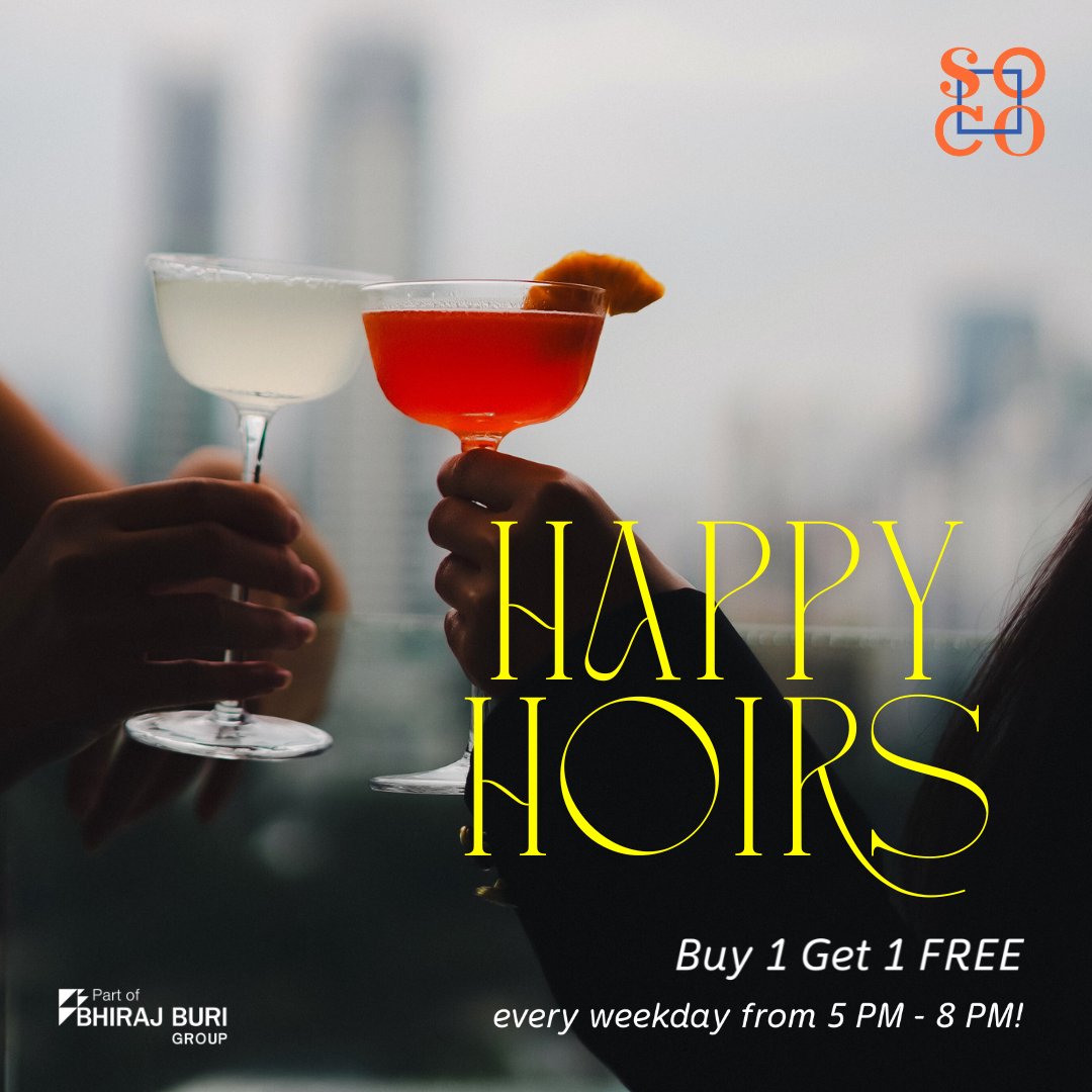 🍻 Work hard, chill harder at SOCO BAR! 🎉

Happy Hour: Buy 1 Get 1 FREE on selected drinks, every weekday from 5 PM - 8 PM!🍹🍸

📍SOCO WORK&amp;LIVE EmQuartier
9 Floor The Helix Quartier, The EmQuartier

#SOCOBAR #HappyHourBangkok #AfterWorkDrinks #Buy1Get1Free #BangkokNightlife