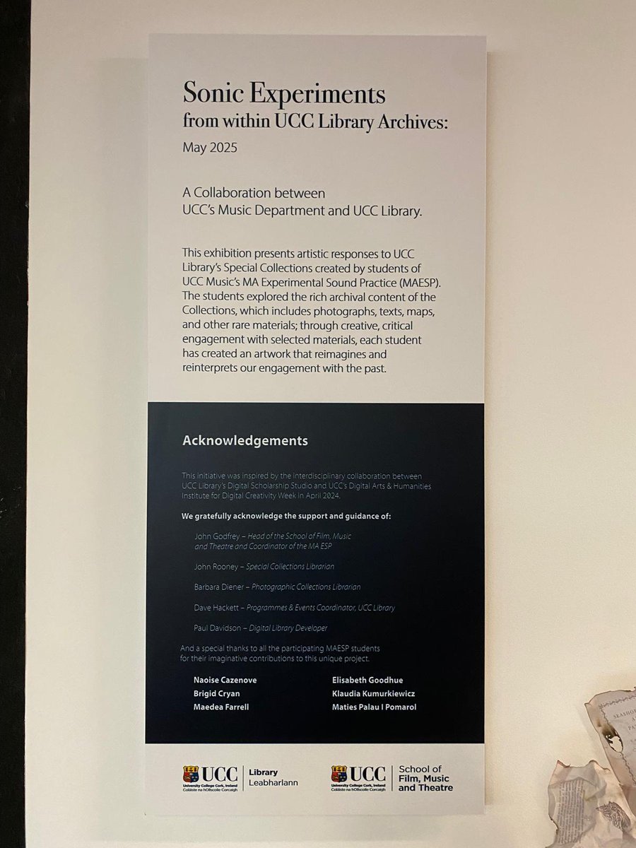 Department of Music, UCC (@musicucc) on Twitter photo š¢We are delighted to collaborate with <a href="/UCCLibrary/">UCC Library</a> on 'Sonic Experiments from within UCC library Archives' an exhibition feat. work from our MA Experimental Sound Practice, students based on the library's Special Collections & archive content. Running until August all welcome!š š¢We are delighted to collaborate with <a href="/UCCLibrary/">UCC Library</a> on 'Sonic Experiments from within UCC library Archives' an exhibition feat. work from our MA Experimental Sound Practice, students based on the library's Special Collections & archive content. Running until August all welcome!š