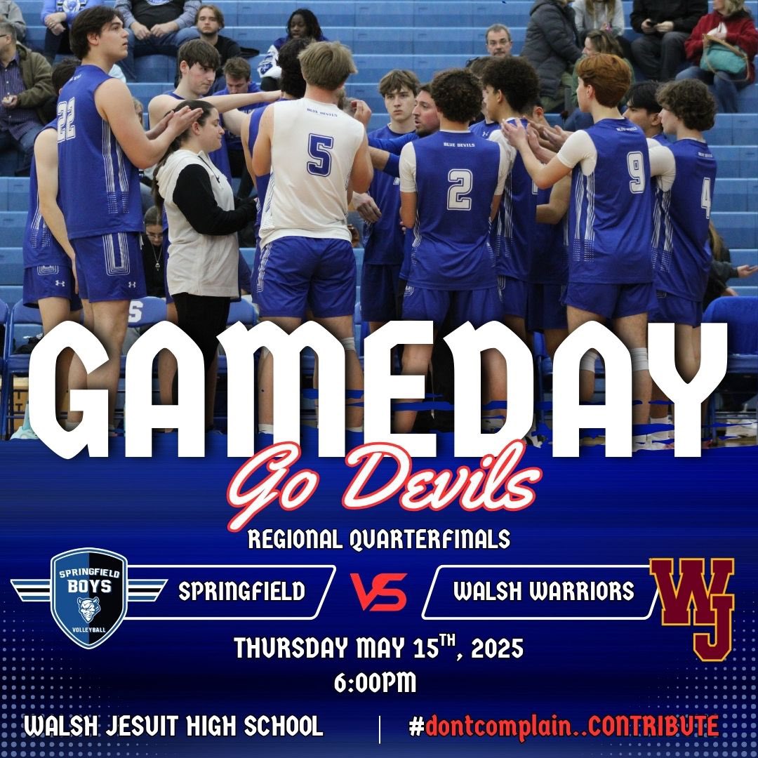 ‼️🚨 Postseason Game Alert! ‼️

Regional Quarterfinals 

🆚️ Walsh Jesuit Warriors 🏹

📍Walsh Jesuit High School

⌚️- 6:00 PM

 🎟️- ohsaa.org/tickets

GO DEVILS! 😈🏐🔥

#ohsaaboysvolleyball #springfieldboysvolleyball #springfieldstrong #dontcomplainCONTRIBUTE