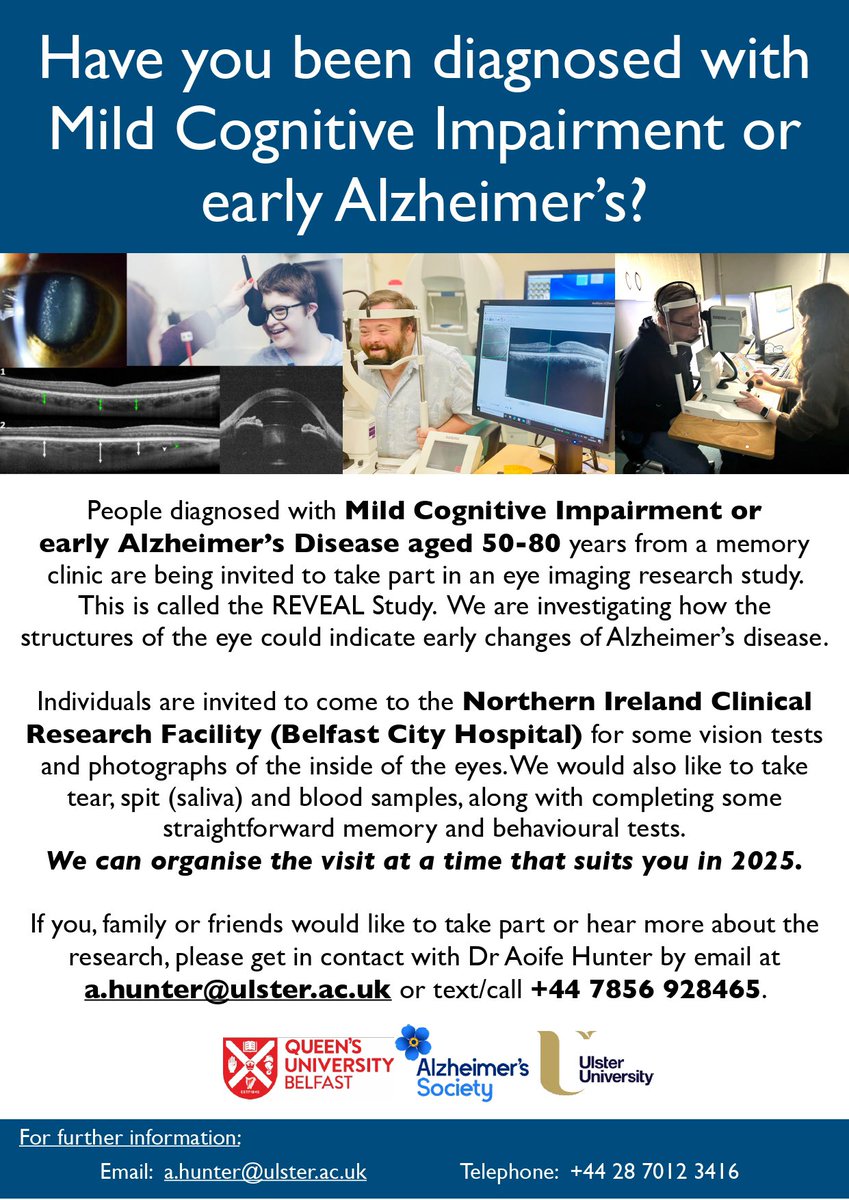 Adrian Friel (@adrian_friel02) on Twitter photo Are you 50+ would you like to take part in dementia research for early Id of Alzheimer’s disease? We <a href="/AlzSocNI/">Alzheimer’s Society Northern Ireland</a> in partnership withQueen’s university and Ulster University are looking for people to take part in the below study. <a href="/NHSCTrust/">Northern Trust</a> <a href="/SouthernHSCT/">Southern Trust</a> details to enrol below Are you 50+ would you like to take part in dementia research for early Id of Alzheimer’s disease? We <a href="/AlzSocNI/">Alzheimer’s Society Northern Ireland</a> in partnership withQueen’s university and Ulster University are looking for people to take part in the below study. <a href="/NHSCTrust/">Northern Trust</a> <a href="/SouthernHSCT/">Southern Trust</a> details to enrol below