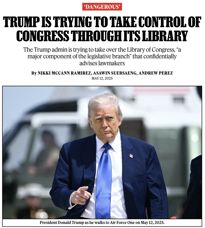 Trump’s takeover of the Library of Congress is about taking control of the legislative branch.

One expert says it’s “dangerous,” given agencies within the Library provide legal advice to lawmakers and police their misconduct.

Story: rollingstone.com/politics/polit…