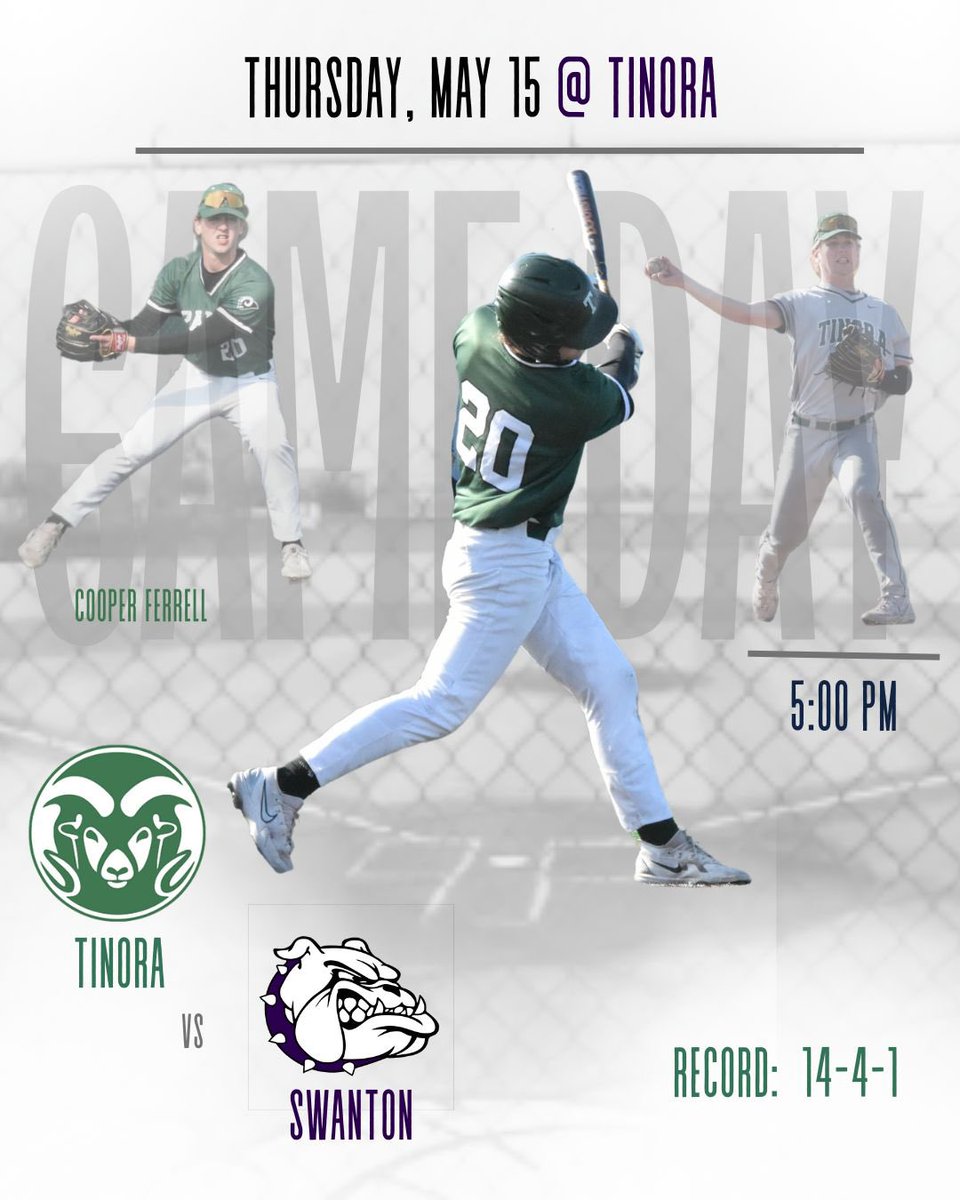 Tinora Baseball (@tinorabaseball) on Twitter photo 🚨Its GAME DAY!! 🚨
🆚Swanton Bulldogs
📍**Update now at Tinora HS
🏟️Grube Field
⏰5:00 pm
#gorams 🚨Its GAME DAY!! 🚨
🆚Swanton Bulldogs
📍**Update now at Tinora HS
🏟️Grube Field
⏰5:00 pm
#gorams