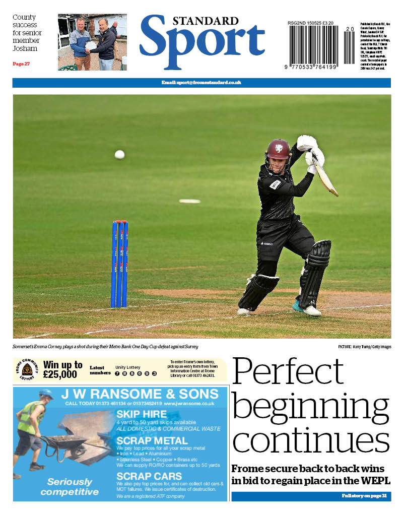 Paul Jenkins (@paulsconvey) on Twitter photo Sport in this week's Somerset Guardian and Frome Standard: <a href="/MidNortonCC/">Midsomer Norton CC</a>, <a href="/Templecloud/">Temple Cloud CC</a> & <a href="/fromecricket/">Frome Cricket Club</a> continue perfect starts, defeat for <a href="/ClubCranmore/">Cranmore Cricket Club</a>, <a href="/purnellcc/">Purnell Cricket Club</a> exit NVC, wins for <a href="/ShaftesburyRoad/">Shaftesbury Road CC</a> & <a href="/HVCCofficial/">Harptree Villages Cricket Club</a>, action from <a href="/TimsburyCC/">Timsbury CC</a>, <a href="/Chilcomptoncc/">Chilcompton Sports CC</a> & <a href="/BeckingtonCC/">Beckington Cricket</a> 3/3 Sport in this week's Somerset Guardian and Frome Standard: <a href="/MidNortonCC/">Midsomer Norton CC</a>, <a href="/Templecloud/">Temple Cloud CC</a> & <a href="/fromecricket/">Frome Cricket Club</a> continue perfect starts, defeat for <a href="/ClubCranmore/">Cranmore Cricket Club</a>, <a href="/purnellcc/">Purnell Cricket Club</a> exit NVC, wins for <a href="/ShaftesburyRoad/">Shaftesbury Road CC</a> & <a href="/HVCCofficial/">Harptree Villages Cricket Club</a>, action from <a href="/TimsburyCC/">Timsbury CC</a>, <a href="/Chilcomptoncc/">Chilcompton Sports CC</a> & <a href="/BeckingtonCC/">Beckington Cricket</a> 3/3