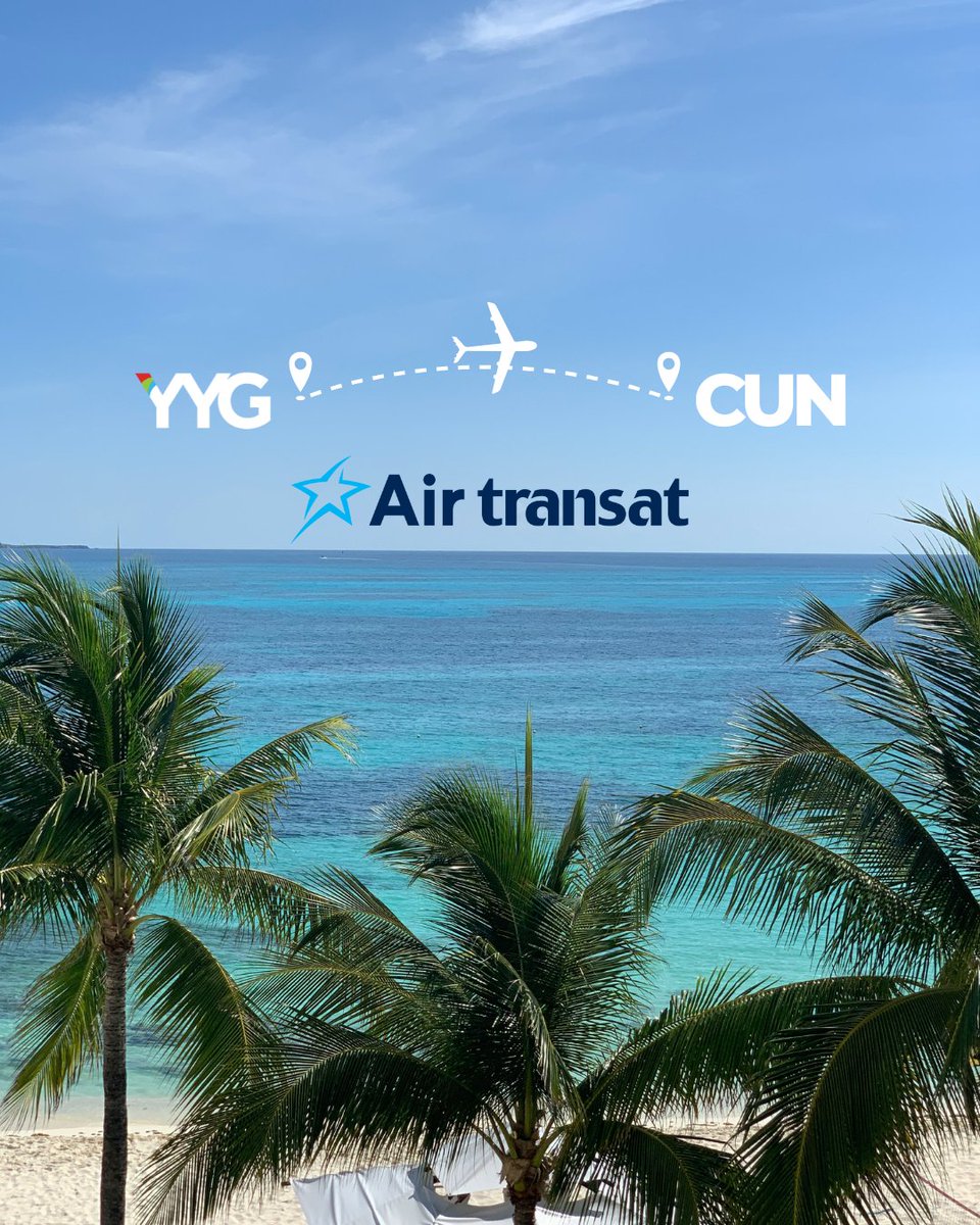 YYG Charlottetown Airport (@flyyyg) on Twitter photo We’ve been keeping a secret that includes pina coladas, paradise and palm trees! 🇲🇽
Starting February 18, 2026 <a href="/airtransat/">Air Transat</a> is launching non-stop flights from Charlottetown to Cancun, Mexico direct from PEI to paradise. 🌴
Weekly Wednesday flights will run until April 22. 🏖️ We’ve been keeping a secret that includes pina coladas, paradise and palm trees! 🇲🇽
Starting February 18, 2026 <a href="/airtransat/">Air Transat</a> is launching non-stop flights from Charlottetown to Cancun, Mexico direct from PEI to paradise. 🌴
Weekly Wednesday flights will run until April 22. 🏖️