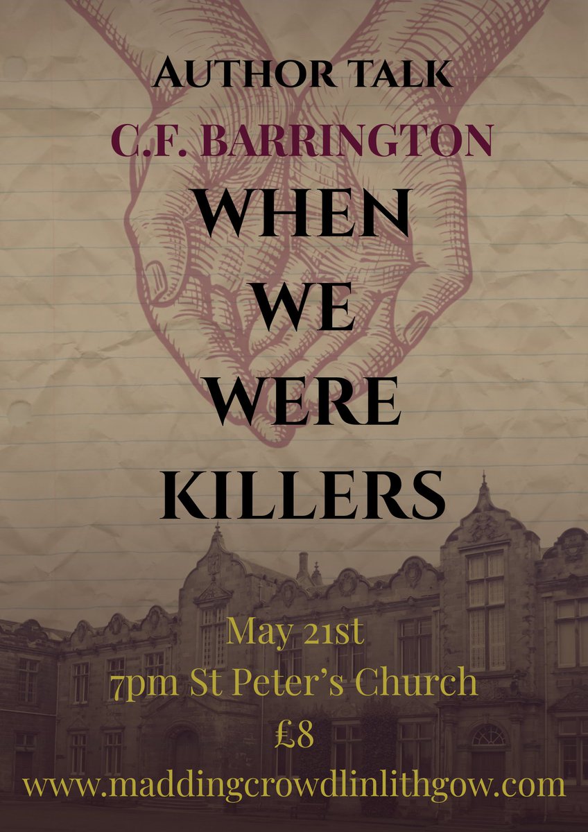 Far From The Madding Crowd Bookshop (@furtherfrom) on Twitter photo Not long now until we're joined by <a href="/barrington_cf/">C F Barrington</a> to discuss When We Were Killers, an unsettling dark academia thriller set in 1990s St Andrews. Midnight rituals and deadly obsessions between friends, this one is ideal for The Secret History fans! Tickets: shorturl.at/mytj9 Not long now until we're joined by <a href="/barrington_cf/">C F Barrington</a> to discuss When We Were Killers, an unsettling dark academia thriller set in 1990s St Andrews. Midnight rituals and deadly obsessions between friends, this one is ideal for The Secret History fans! Tickets: shorturl.at/mytj9