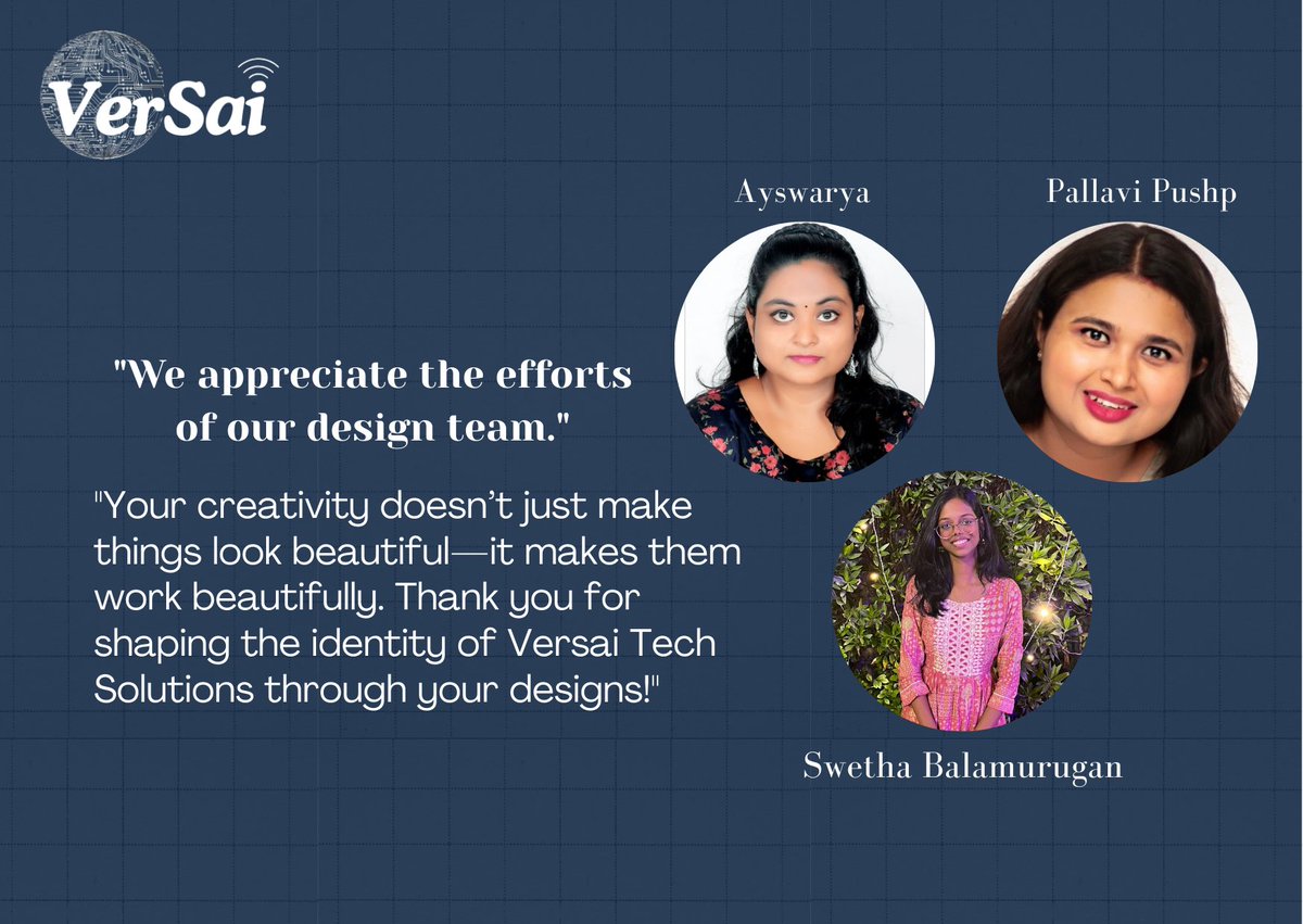 Versai_Tech's tweet image. Every great project starts with great design!
At Versai Tech Solutions, we deliver custom UI/UX designs that not only look amazing but also enhance user experience — and our clients love it! ✨
Big shoutout to our talented design team: Pallavi Pushp, Aswarya Langer, and Swetha 👏