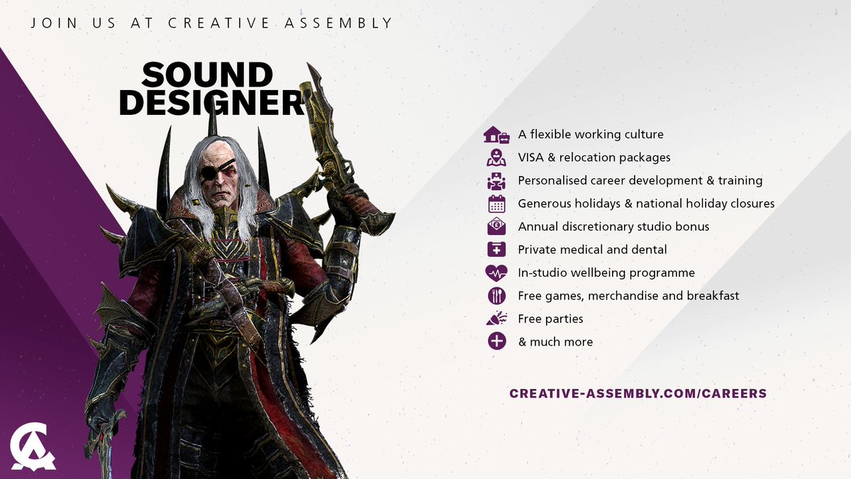 We're looking for an experienced Sound Designer to join our multi award-winning @TotalWar audio team, based in Sofia, Bulgaria.

You will get the opportunity to work across multiple and varied creative projects, locally and internationally.

creative-assembly.com/careers/view/s…