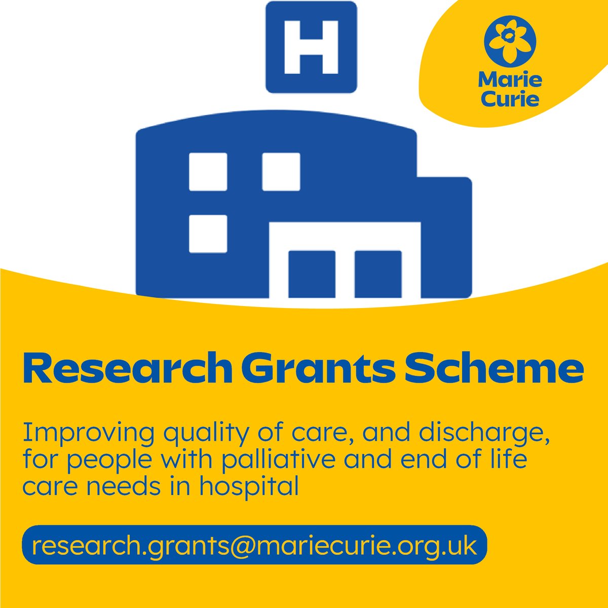 Marie Curie EOLC (@mariecurieeolc) on Twitter photo 📢 We're excited to announce our next Research Grants Scheme – Improving PeoLC in Hospitals.
We’re looking to fund research that focuses on themes identified by the PEoLC <a href="/LindAlliance/">James Lind Alliance</a> Priority Setting Partnership: Improving quality of care, and discharge, for people with 📢 We're excited to announce our next Research Grants Scheme – Improving PeoLC in Hospitals.
We’re looking to fund research that focuses on themes identified by the PEoLC <a href="/LindAlliance/">James Lind Alliance</a> Priority Setting Partnership: Improving quality of care, and discharge, for people with
