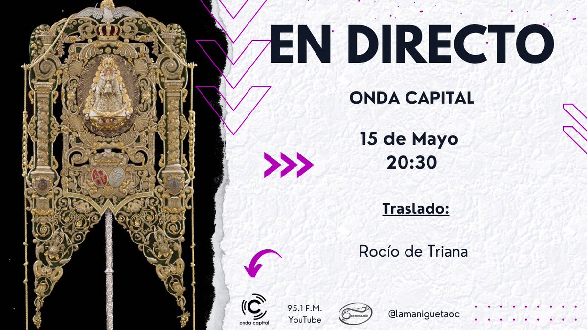 🟣 Vive En Directo en Onda Capital el traslado del Simpecado de <a href="/rociodetriana/">Hdad Rocío de Triana</a> 

⏰ 20:30

🔗 youtube.com/live/sqxXakmbf…

#TDSCofrade