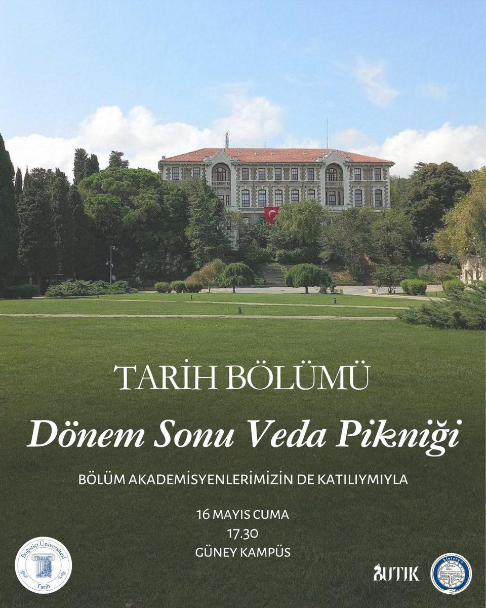 butikboun's tweet image. Akademisyenler ve öğrenciler Tarih bölümü dönem sonu pikniğinde buluşuyor!

Cuma günü 17.30’da Güney Meydan’da yiyecek ve içeceğimizi getirip bir araya gelerek akademik yılın değerlendirmesini yapıyoruz. Etkinliğimize tüm Boğaziçi öğrencileri davetlidir!