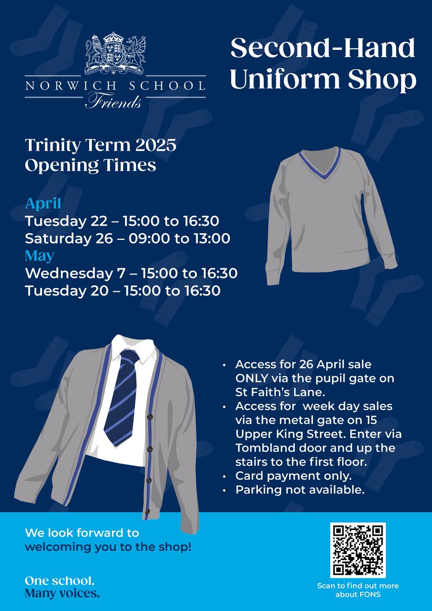 Friends of Norwich School (@norschfriends) on Twitter photo 👟🏏 The Shop is open on Tuesday 20th May from 3pm-4:30pm.
A range of brand new uniform items available at discounted prices, plus many sportswear items! 🏏👟
<a href="/NorwichSchool/">Norwich School</a> <a href="/NorwichLowerSch/">Norwich Lower School</a> <a href="/NorwichLS/">Norwich Lower School</a> 👟🏏 The Shop is open on Tuesday 20th May from 3pm-4:30pm.
A range of brand new uniform items available at discounted prices, plus many sportswear items! 🏏👟
<a href="/NorwichSchool/">Norwich School</a> <a href="/NorwichLowerSch/">Norwich Lower School</a> <a href="/NorwichLS/">Norwich Lower School</a>