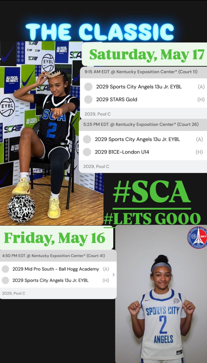 Come see us at the Clash this weekend!!! Heres our schedule🏀 BE READY! <a href="/SCA_OH/">Sports City Angels</a> <a href="/coachRoe2/">Coach Roe</a>